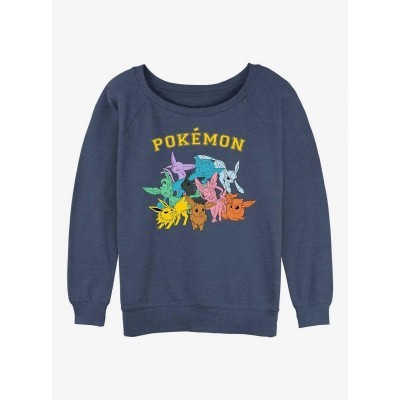 Pokemon Eeveelutions Catch Em All Girls Slouchy Sweatshirt - Blue