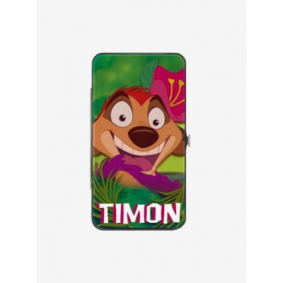 Disney Timon Hula Dance Hinged Wallet with Green Leaves - Vegan Leather & Stainless Steel