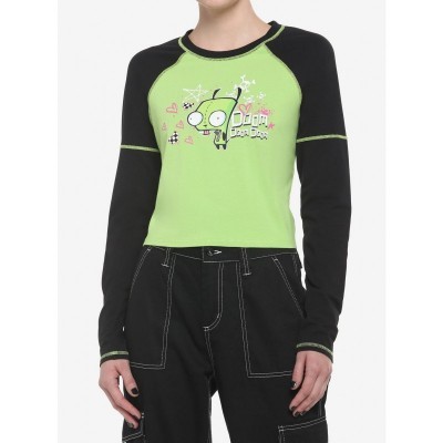 Invader Zoom GIR Contrast Stitch Girls Long Sleeve Raglan Top
