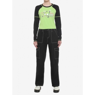 Invader Zoom GIR Contrast Stitch Girls Long Sleeve Raglan Top