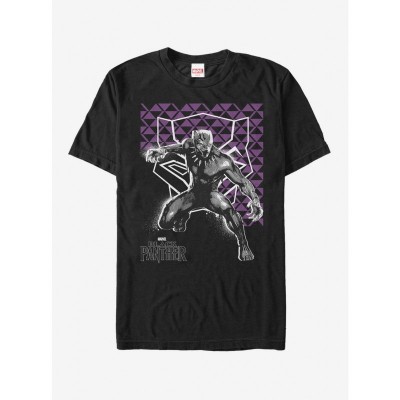 Marvel T'Challa Retro Purple Geometric Print T-Shirt - Men's Black
