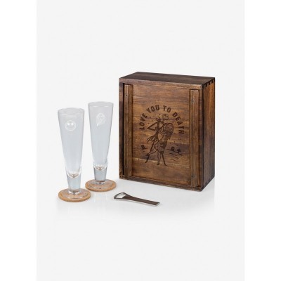The Nightmare Before Christmas Jack and Sally Acacia Wood Beverage Set with Engraved Glasses