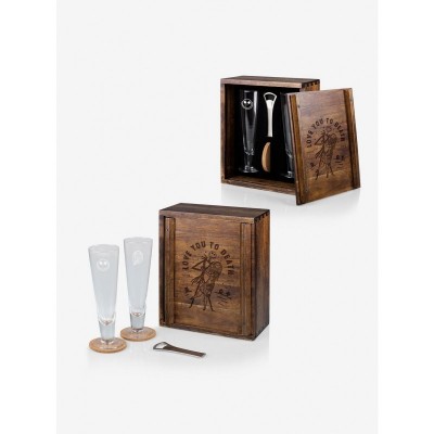 The Nightmare Before Christmas Jack and Sally Acacia Wood Beverage Set with Engraved Glasses
