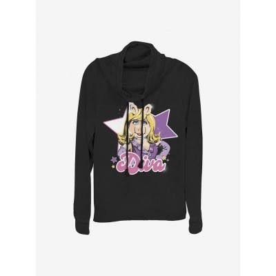 Disney Diva Piggy Cowl Neck Sweatshirt for Girls - Lightweight Black Top