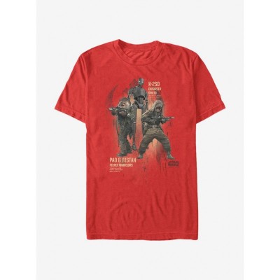 Star Wars Rogue One Red Cotton T-Shirt Featuring Pao, Bistan, and K-2SO
