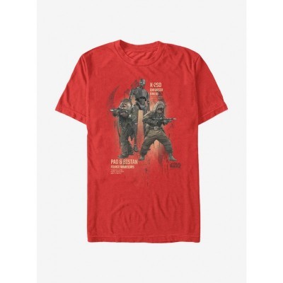 Star Wars Rogue One Red Cotton T-Shirt Featuring Pao, Bistan, and K-2SO