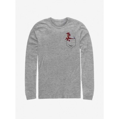Disney Mulan Grey Long-Sleeve T-Shirt with Mushu and Cricket Design - Men's