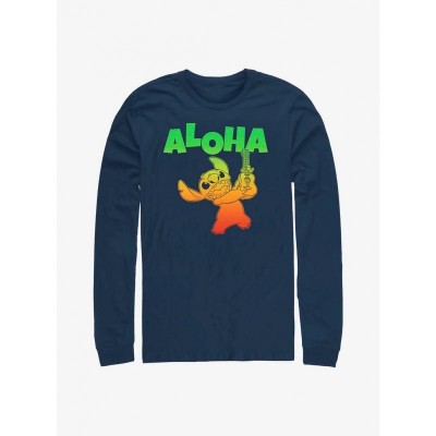 Disney Lilo & Stitch Aloha Stitch Long Sleeve Men's T-Shirt - Blue