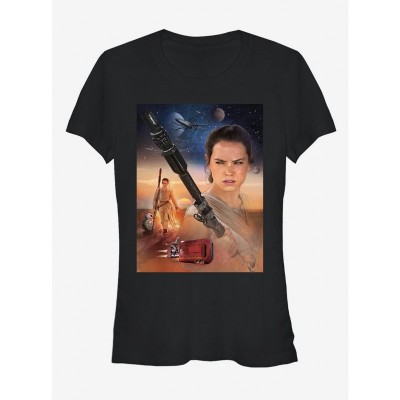 Star Wars Rey Collage Black T-Shirt for Girls