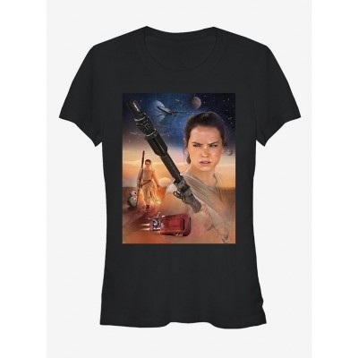 Star Wars Rey Collage Black T-Shirt for Girls