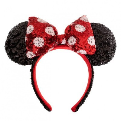 Minnie Mouse Sparkle Ear Headband with Red & White Polka Dot Bow for Women