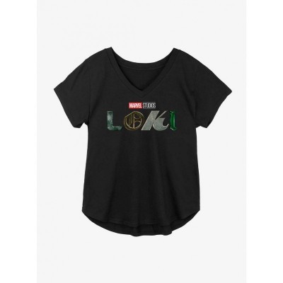 Marvel Girls V-Neck Plus Size Logo T-Shirt - Black