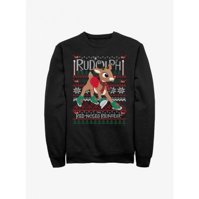 Rudolph Red-Nosed Reindeer Ugly Christmas Crewneck - Black Men's