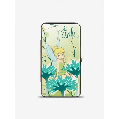 Disney Tinker Bell Hinged Wallet - Stylish Vegan Leather with Flower Pose Design