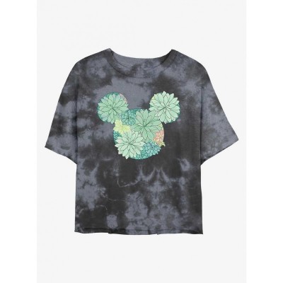Disney Girls Crop T-Shirt with Mickey Mouse Succulents Tie-Dye - Multi Colors