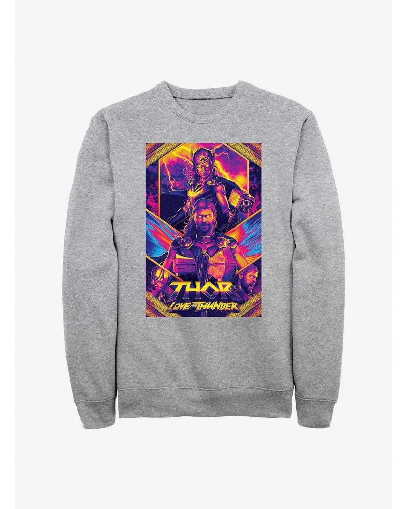 Marvel Thor: Love And Thunder Neon Poster Sweatshirt $14.46 Sweatshirts