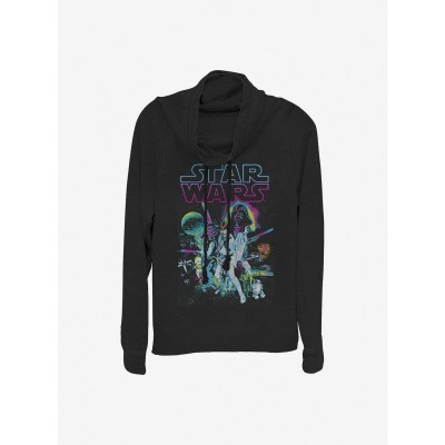 Star Wars Neon Hope Cowl Neck Top for Girls - Lightweight Black Sweatshirt