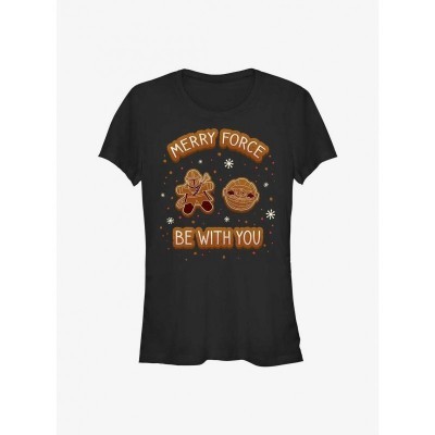 Star Wars Mandalorian Merry Force Girls T-Shirt - Junior Sizes, Black