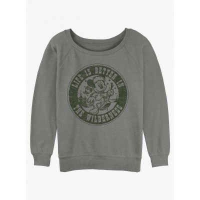 Disney Girls Grey Slouchy Sweatshirt with Mickey Mouse Wilderness Print