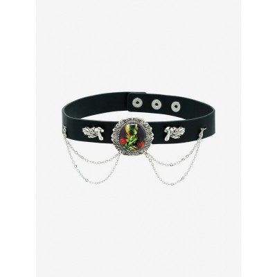 Fairy Portrait Choker by Trick - Adjustable Faux Leather with Mushroom Charms