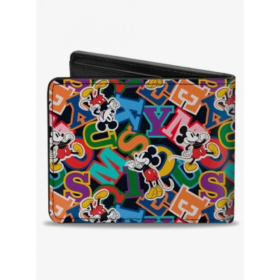 Disney Men's Premium Vegan Leather Mickey Mouse Collage Wallet