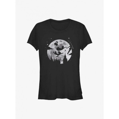 Disney Peter Pan Moonlit Flight Junior Girls Cotton T-Shirt - Black