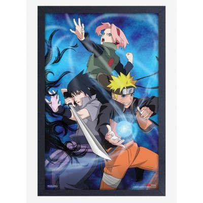 Naruto Group Fight Scene in Black MDF Framed Art