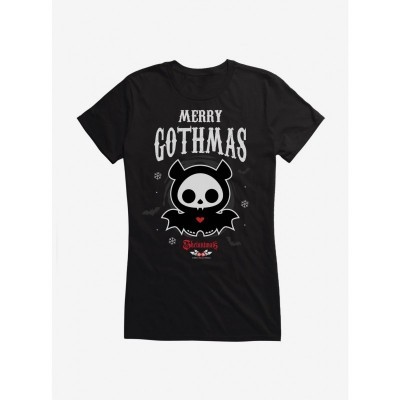 Skelanimals Gothic Merry Christmas Tee for Girls - Junior Sizes in Black