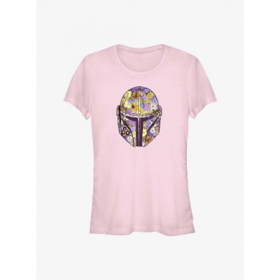 Star Wars Mandalorian Floral Helmet Pink T-Shirt for Girls