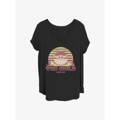 Star Wars Mandalorian Sunset Grogu Girls T-Shirt - Plus Size Black