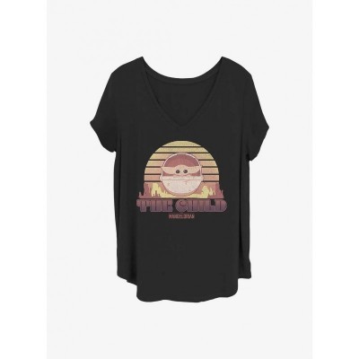 Star Wars Mandalorian Sunset Grogu Girls T-Shirt - Plus Size Black