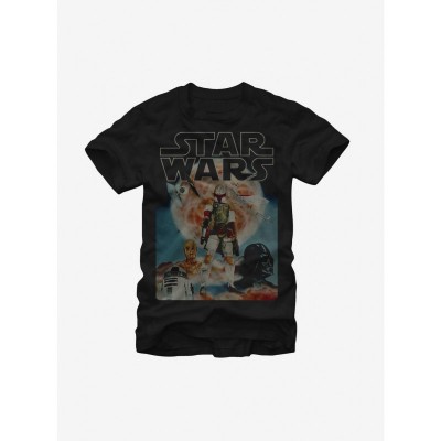 Star Wars Vintage Black Tee Featuring Boba Fett and Droids