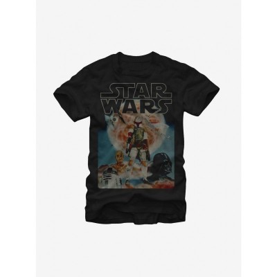 Star Wars Vintage Black Tee Featuring Boba Fett and Droids