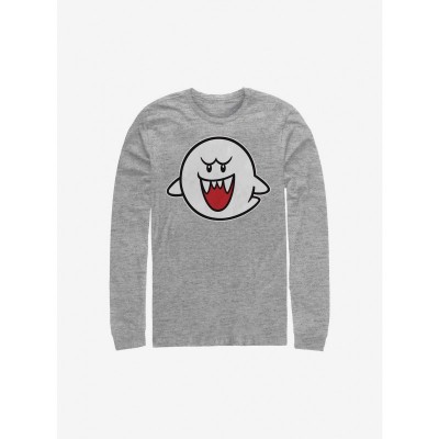 Nintendo GREY Straight-Up Boo Long Sleeve T-Shirt for Men