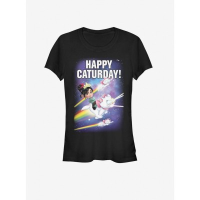 Disney Wreck-It Ralph Happy Caturday Girls T-Shirt - Black Comfortable Cotton