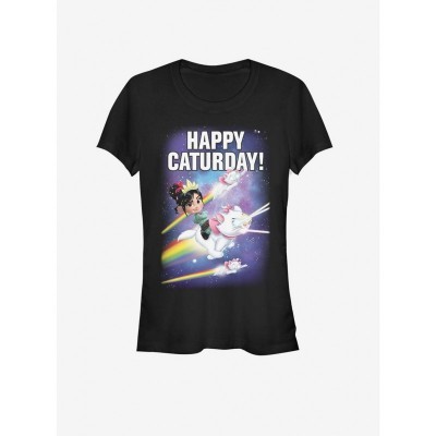 Disney Wreck-It Ralph Happy Caturday Girls T-Shirt - Black Comfortable Cotton